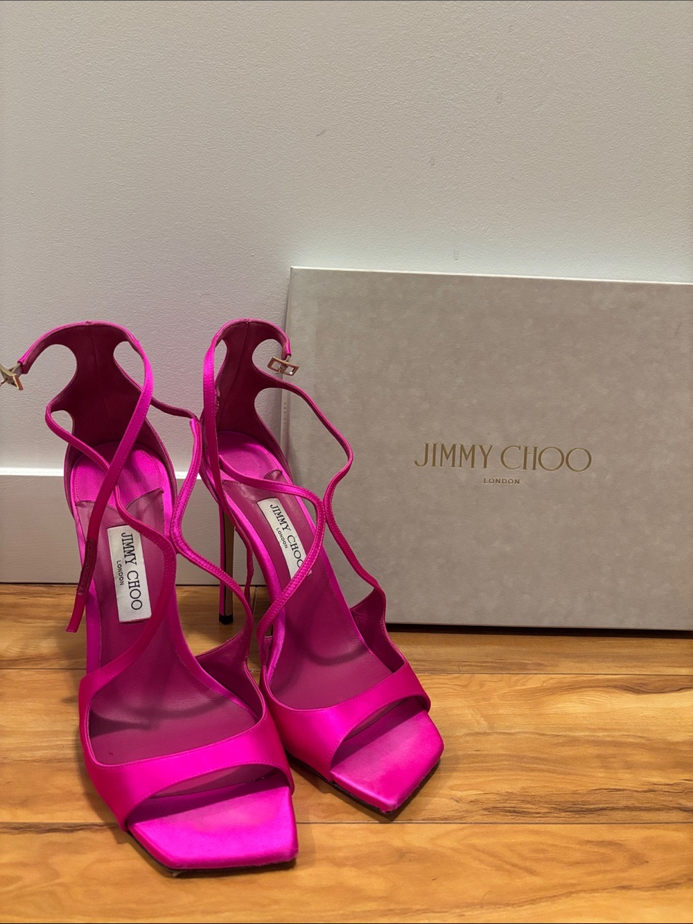 Jimmy Choo Fuchsia Satin Strappy Stiletto Sandals (AZIA 110)